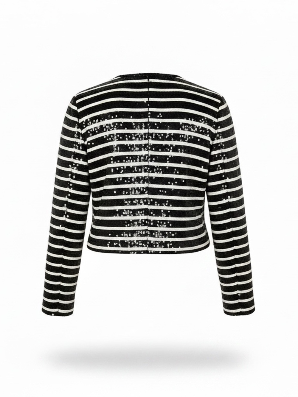 Veronica Beard Black and White Striped Sequin Cropped Jacket - Picture 2 of 5